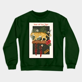 Jungle Tiger on Log with 2022 Year of the Tiger Crewneck Sweatshirt